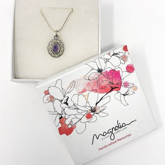 Purple Crystal Glass Silver Pendant Necklace - Picture 6 of 6